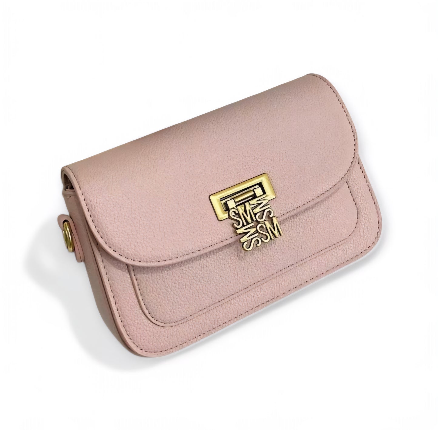 Blush Pink Leather Crossbody Bag with Gold Clasp
