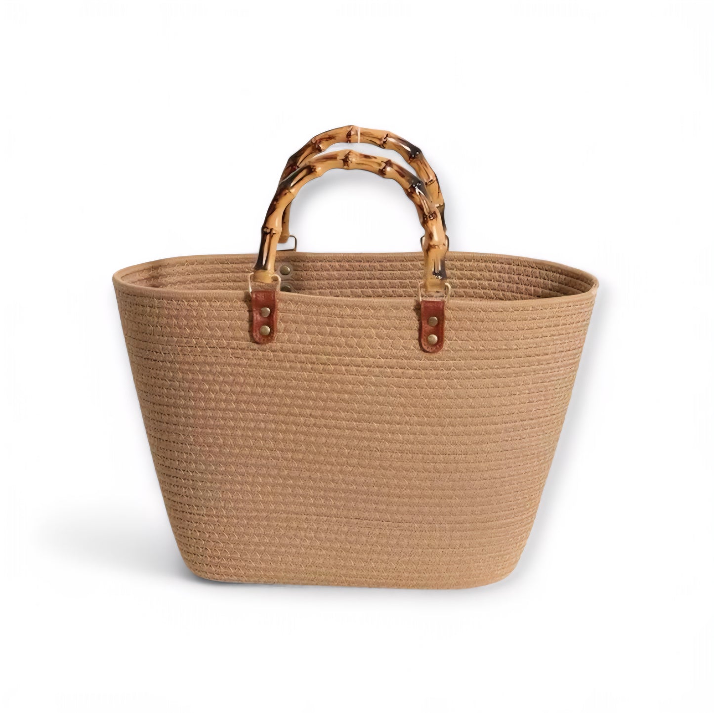 Coastal Breeze Woven Tote – Chic Bamboo Handle Handbag for Everyday & Travel