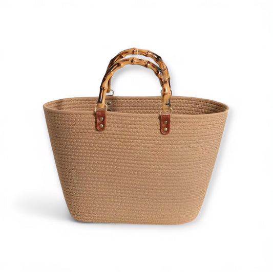 Coastal Breeze Woven Tote – Chic Bamboo Handle Handbag for Everyday & Travel