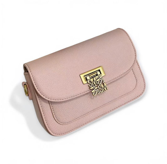 Blush Pink Leather Crossbody Bag with Gold Clasp