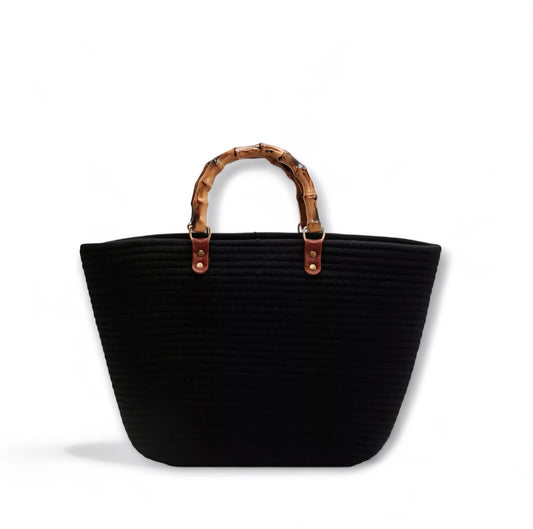 Coastal Breeze Woven Tote – Chic Bamboo Handle Handbag for Everyday & Travel