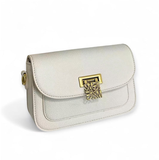 White Leather Crossbody Bag with Gold Clasp